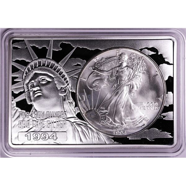 1994 $1 American Silver Eagle Coin & 2oz Silver Bar Set