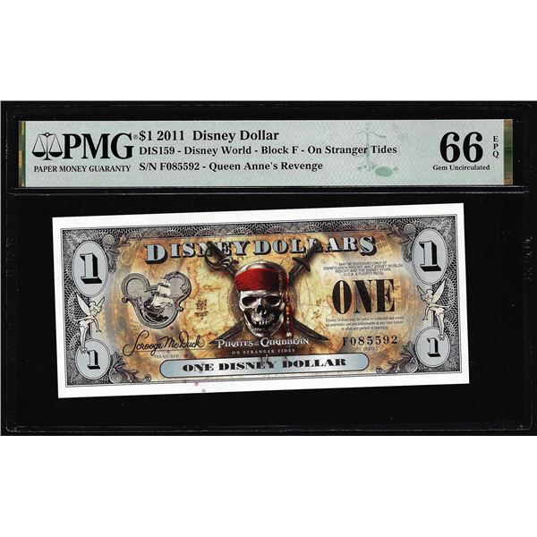 2011 $1 Disney Pirates of Caribbean On Stranger Tides Note PMG Gem Uncirculated 66EPQ