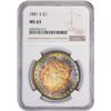 Image 2 : 1881-S $1 Morgan Silver Dollar Coin NGC MS63 Amazing Toning