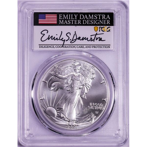 2021 Type 2 $1 American Silver Eagle Coin PCGS MS70 First Strike Damstra Signature