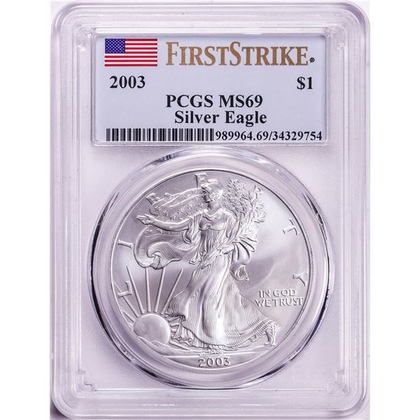 2003 $1 American Silver Eagle Coin PCGS MS69 First Strike