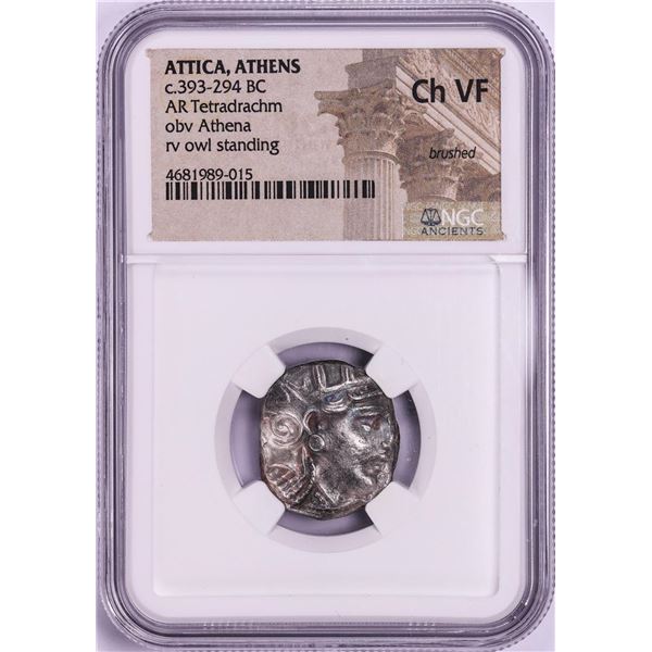 393-294 BC Attica Athens AR Tetradrachm Athena Owl Coin NGC CH VF