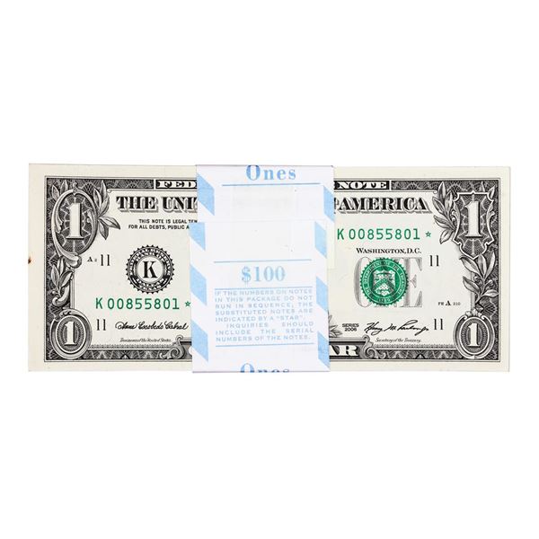 Pack of (100) Consecutive 2006 $1 Federal Reserve STAR Notes Dallas