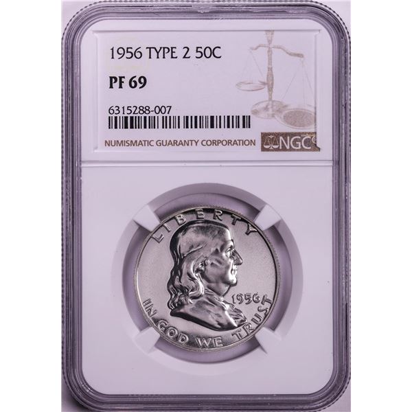 1956 Type 2 Proof Franklin Half Dollar Coin NGC PF69