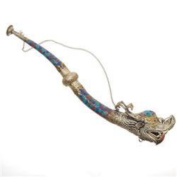 Vintage Silver Brass CloisonneTibet Ritual Horn 
