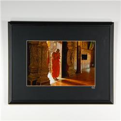Framed Color Photo Praying Monk Chiang Mai