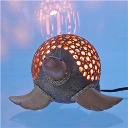 Coconut Shell Teak Sea Turtle Lamp