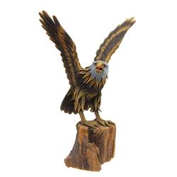 Handformed Teak Eagle on Stump