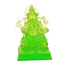 Hindu Crystal Resin Ganesh Lime Green Temple Piece