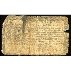 1767 Maryland 6 Dollar Colonial Note