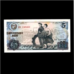 1978 Scarce North Korea Gem 5 Won Note