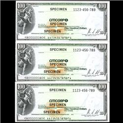Rare 1970s Citicorp Travelers Check Specimen $100 