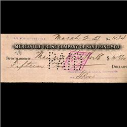 1894 Merchantile Trust San Francisco Cashiers Check