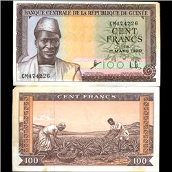 1960 Guinea 100 Franc Note Hi Grade