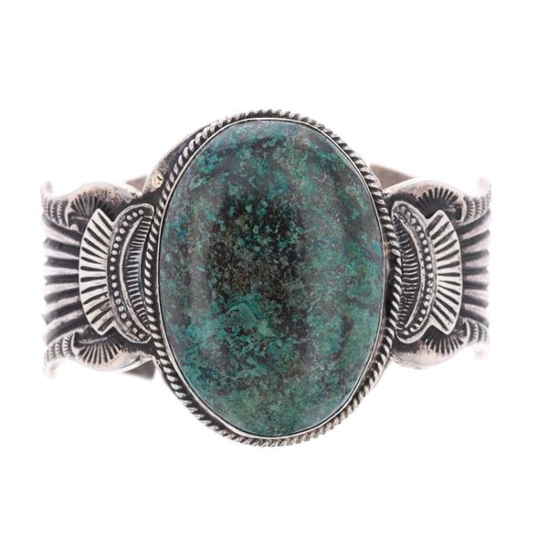 Large Navajo Thunder MT. Turquoise Cuff by G. Hale