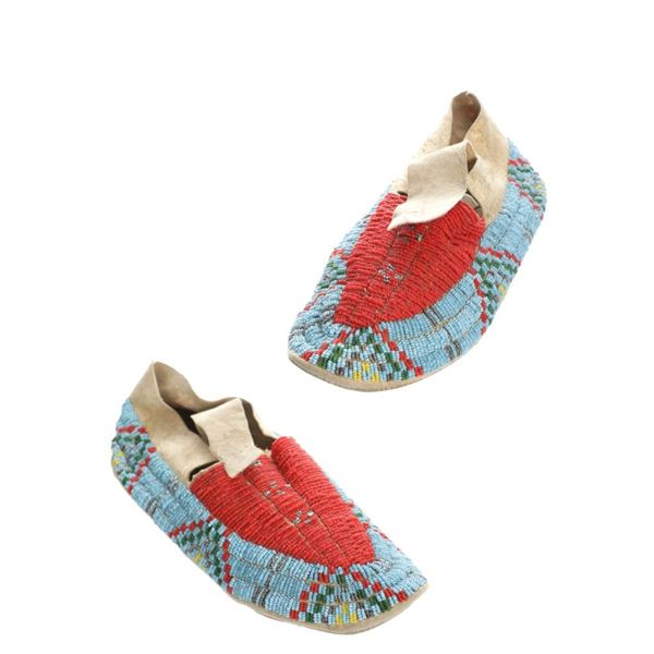 C. 1890- Lakota Sioux Beaded Hard Sole Moccasins