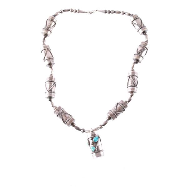 Navajo Sterling Silver Drum Beaded Necklace