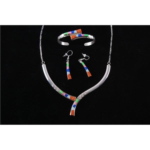 Navajo Opal Bracelet Necklace & Earrings Set by BL