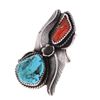 Image 5 : Rare c.1950's Navajo Old Pawn Coral Turquoise Ring