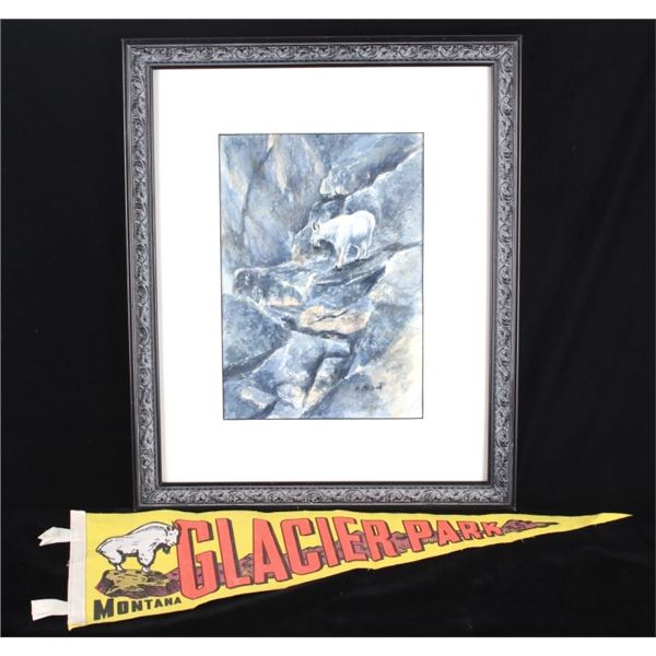 N. Mcleod Mountain Goat Watercolor & Montana Flag