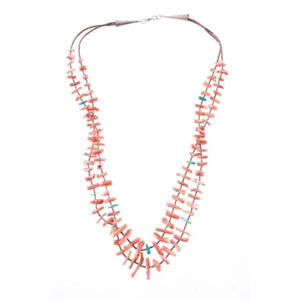 Navajo Sterling Silver Red Branch Coral Necklace