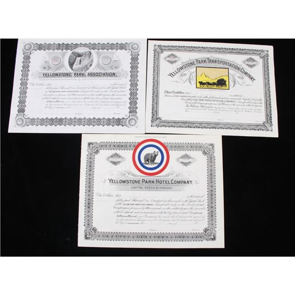 Yellowstone Park Stock Certificates (3)
