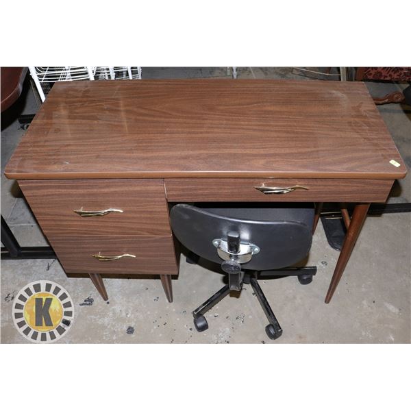 VINTAGE DESK WITH MODERN COMPUTER CHAIR