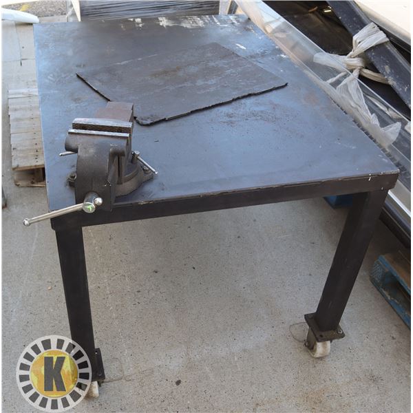 HEAVY DUTY WORK TABLE WITH VICE ATTACHED ***HEAVY***