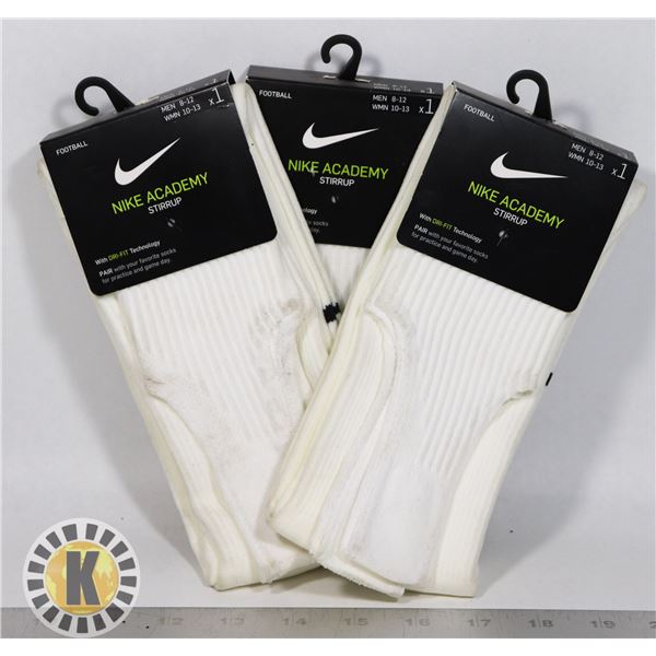 3 PAIRS NIKE MENS FOOTBALL STIRRUPS  SIZE 8-12