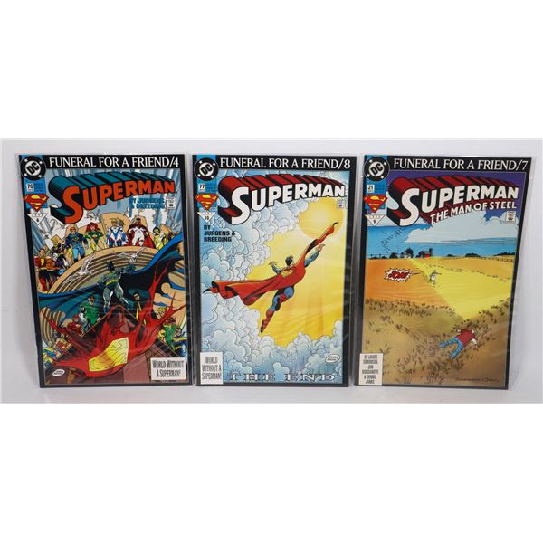 LOT OF 3 SUPERMAN FUNERAL FOR A FRIEND COMICS