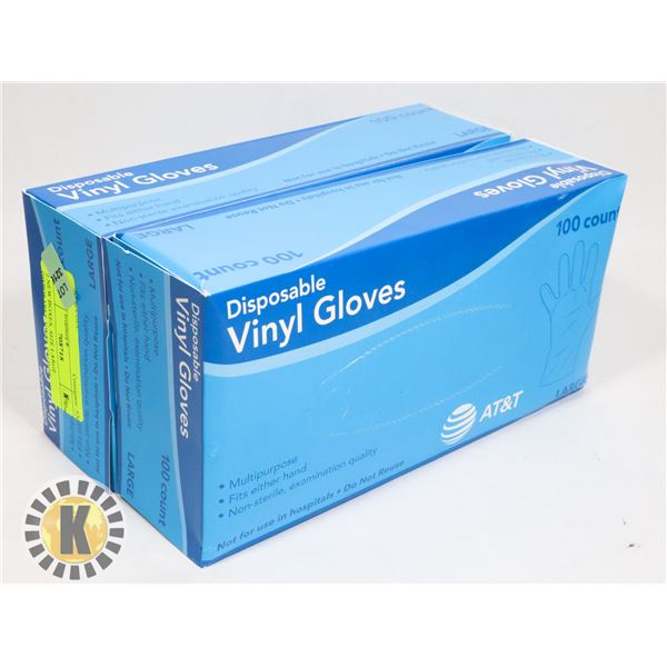 2 NEW BOXES, SIZE LARGE DISPOSABLE VINYL GLOVES