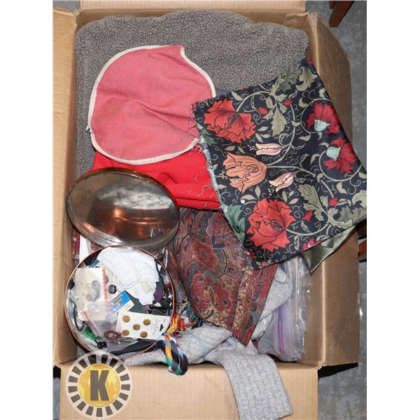 ESTATE BOX OF FABRIC AND OTHER CRAFTING SUPPLIES