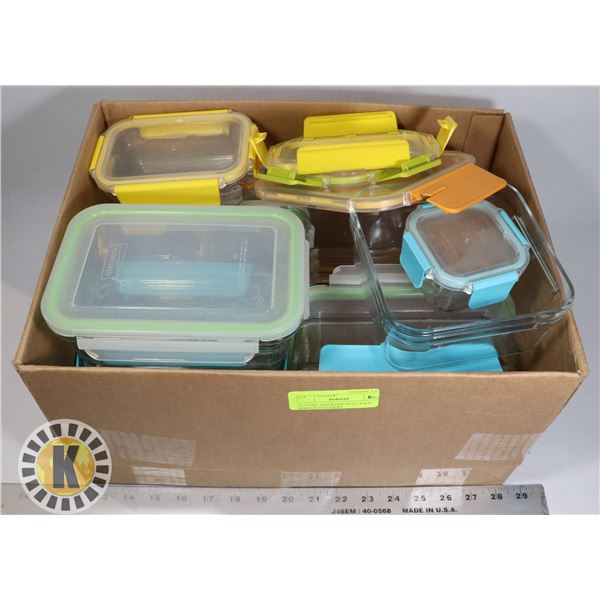 FLAT OF ASSORTED OVEN SAFE FOOD CONTAINERS