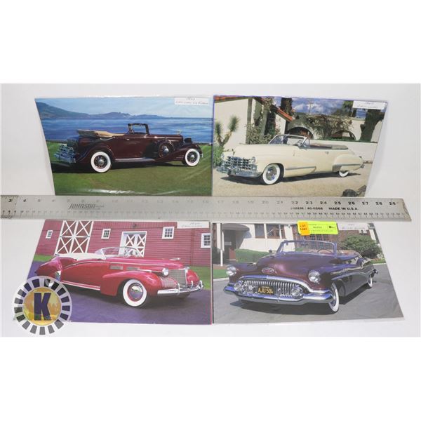 2)  LOT OF 4 PHOTOS OF VINTAGE CARS, 11" X 7".