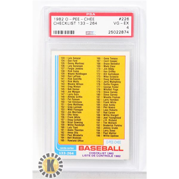 1982 CHECKLIST 133-264 PSA GRADED 4 CARD