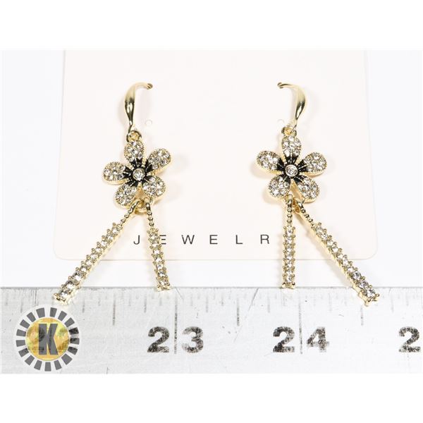 NEW RHINESTONE FLOWER DROP EARRINGS