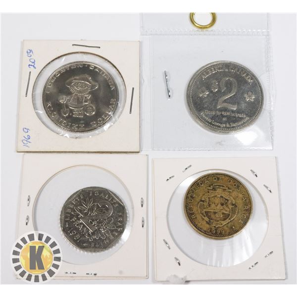 BUNDLE OF 4  ASSORTED TOKENS AND FOREIGN CURRENCY