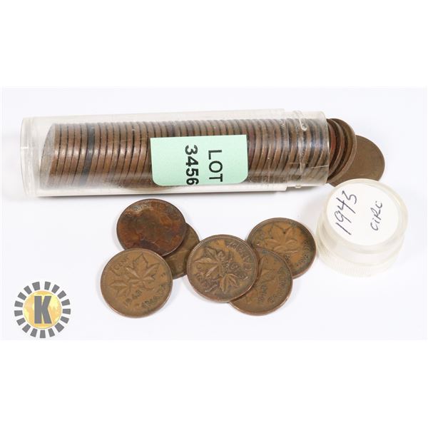 TUBE OF CIRCULATED 1943 CANADIAN PENNIES