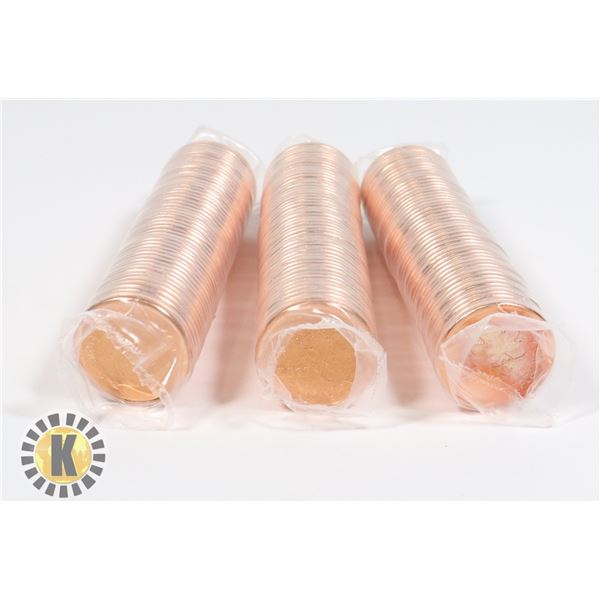 THREE ROLLS OF 2012 CANADIAN PENNIES -UNCIRCULATED