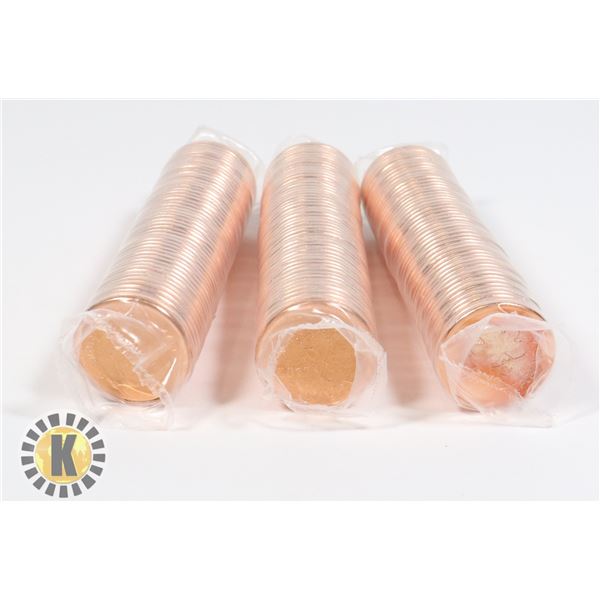 THREE ROLLS OF 2012 CANADIAN PENNIES -UNCIRCULATED