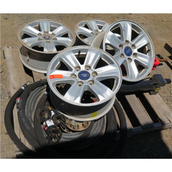 Qty 4 Wheel Rims FL34 1007 AA , 18.5"D x 8.5"H & Volvo VOE11119979 Link Rod