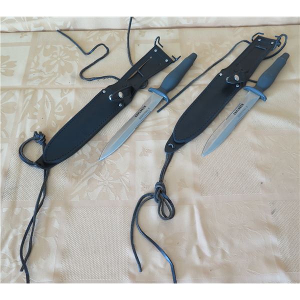 Qty 2 Explorer Survival II Knives 440 Stainless 21-041 Japan w/ Sheaths 14"L