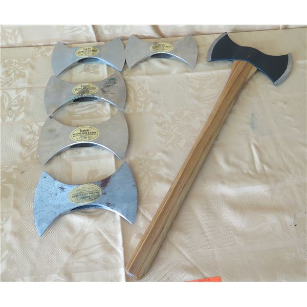 Double Blade Axe w/ Wooden Handle 29"L & 5 Tuatahi Racing Axes & Saws Blades