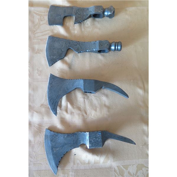 Qty 4 Metal Tomahawk Blades w/ Damascus Steel
