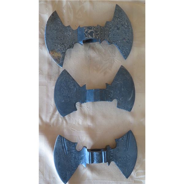 Qty 3 Metal Double Blade Axe Heads w/ Damascus Steel 9"L