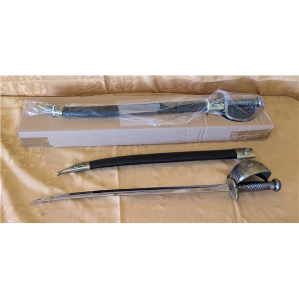 Qty 2 Cutlass Swords 440 Stainless Steel 28 L w/ Sheaths & Carved Design-1 New