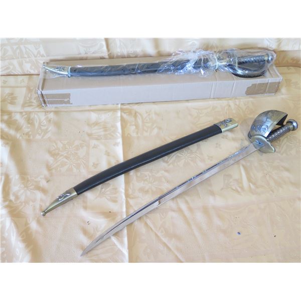 Qty 2 Cutlass Swords 440 Stainless Steel 28 L w/ Sheaths & Carved Design-1 New
