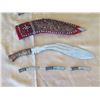 Image 3 : Qty 2 Kukri Machetes Marked India w/ Curved Blades & Sheaths & 6 Small Knives