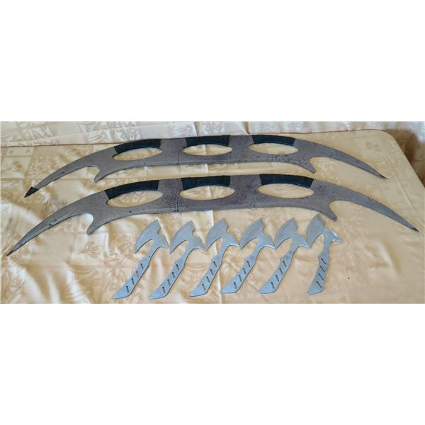 Qty 2 Large Curved Double Blade 47"L w/ 3 Cut Outs & 6 Metal Tomahawks