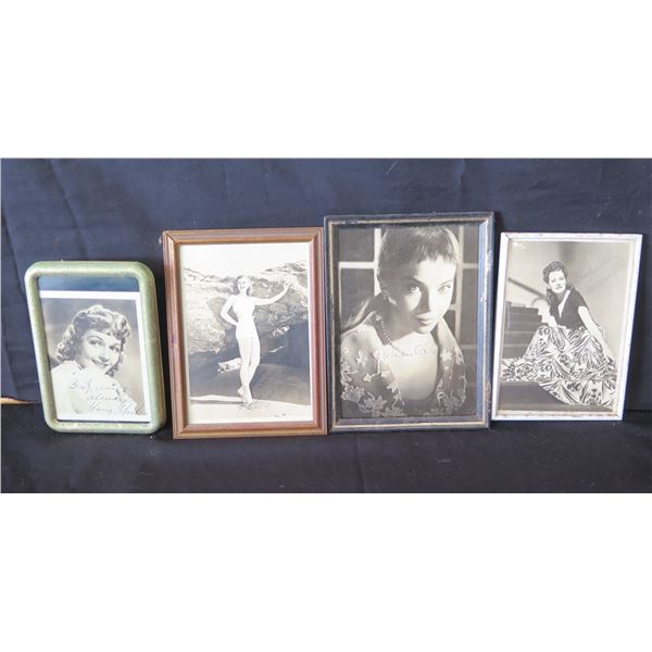 Qty 4 Framed Celebrity Photos: Maureen O'Hara, Leslie Caron, Mary Martin, etc, All Signed